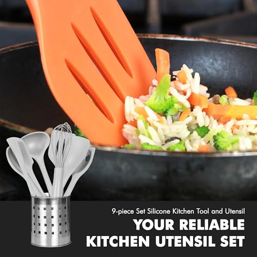 Chef Craft - Premium Silicone Kitchen Tools and Utensils Set, Non-Scratch, Withstands Temperatures up to 450°F, BPA-Free, 9 Piece Cooking Utensils Set, Gray - color: Gray, size: 9 Piece Set
