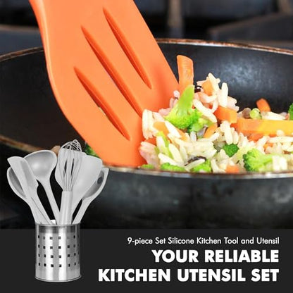 Chef Craft - Premium Silicone Kitchen Tools and Utensils Set, Non-Scratch, Withstands Temperatures up to 450°F, BPA-Free, 9 Piece Cooking Utensils Set, Gray - color: Gray, size: 9 Piece Set