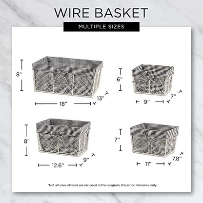 DII Farmhouse Chicken Wire Storage Baskets with Liner, Medium, Antique French Blue Gingham Check, 11x7.88x7", 2 Piece - color: Antique French Blue Gingham Check