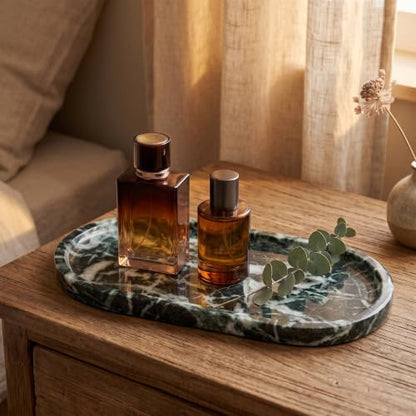 YKAJO Snowflake Green Oval Marble Tray, 11.8x5.9 Vanity Perfume Organizer | Honed natural stone; jewelry & trinket dish, ring & key holder, soap & candle catchall; bath counter, dresser, coffee table - color: Snowflake Green, size: 11.8" x 5.9" x 0.6"