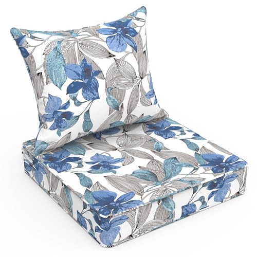 LVTXIII Outdoor Seat and Back Cushion Patio Deep Seat Cushion Set Seasonal Chair Cushion for Wicker Chairs and Garden Furniture Decoration, 22"x22"x4", Clemens Noir Blue - color: Clemens Noir Blue, size: 22x22x4