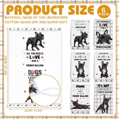 Redbaker 6 Pcs Funny French Bulldog Kitchen Towels | Cute French Bulldog Dish Towel, Dog White and Black Hand Dishcloth with Hanging Loop for Dog Owners Lover Housewarming Gift - style: French Bulldog