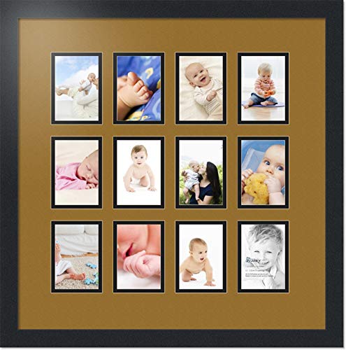 ArtToFrames Collage Photo Frame Double Mat with 12-3.25x4.75 Openings with Satin Black Frame and El Dorado mat. - color: El Dorado, size: 12 - 3.25x4.75