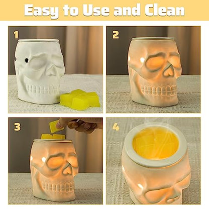 Halloween Wax Melt Warmer, Ceramic Skull Scentsy Wax Warmer for Scented Wax Melts, Electric Wax Melter Warmer for Candle & Fragrance Cubes