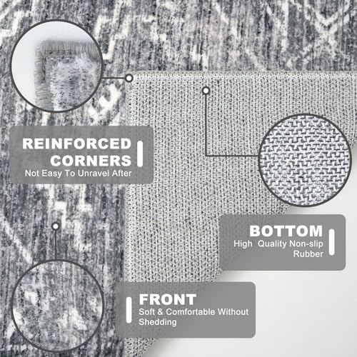 KILOCOCO Washable Runner Rug 2x5 ft Non-Slip Hallway Runners, Grey | Non Slip Runner Rug, Printed Kitchen Runner Rug, Low-Pile Entryway Runners, Soft Geometric Rugs for Bedroom Hall Living Room - color: Grey, size: 2' x 5' (Runner)