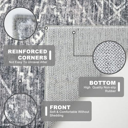 KILOCOCO Washable Runner Rug 2x5 ft Non-Slip Hallway Runners, Grey | Non Slip Runner Rug, Printed Kitchen Runner Rug, Low-Pile Entryway Runners, Soft Geometric Rugs for Bedroom Hall Living Room - color: Grey, size: 2' x 5' (Runner)