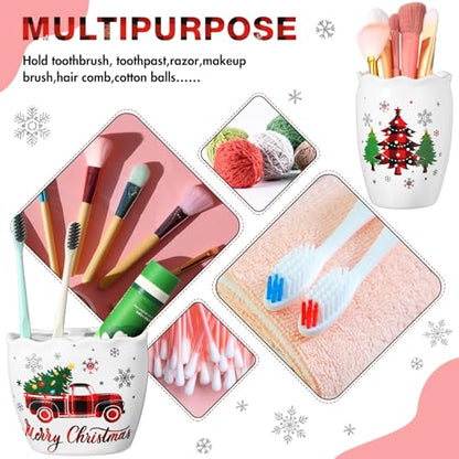 Christmas Bathroom Accessories Set of 4, Christmas Buffalo Bathroom Decor Merry Christmas Bathroom Tumbler Soap Dispenser Toothbrush Holder Soap Dish for Winter Xmas Theme Bathroom Decoration - style: Christmas