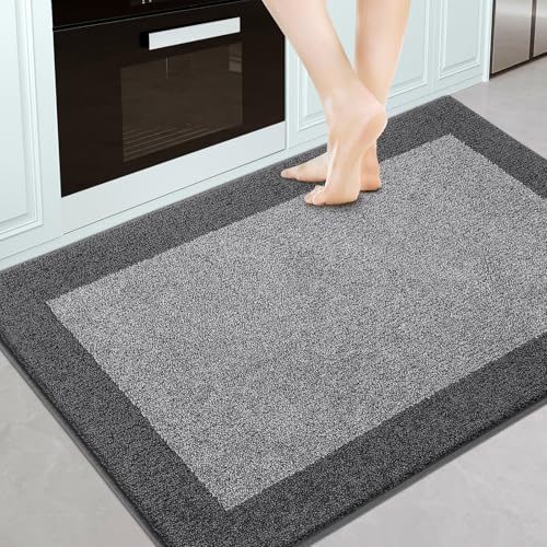 Kitchen Rug 32" x 48", Throw Rug for Bathroom, Floor, Door | Non Slip, Machine Washable, Absorbent, Quick Drying, for Entryway, Bedroom, - color: Grey, size: 32" X 48"