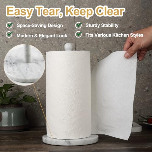 Italian Marble Paper Towel Holder Countertop, Carrara Stone Paper Towel Holder Stand for Kitchen Storage, for Standard or Jumbo-Sized Rolls(Bianco Carrara)