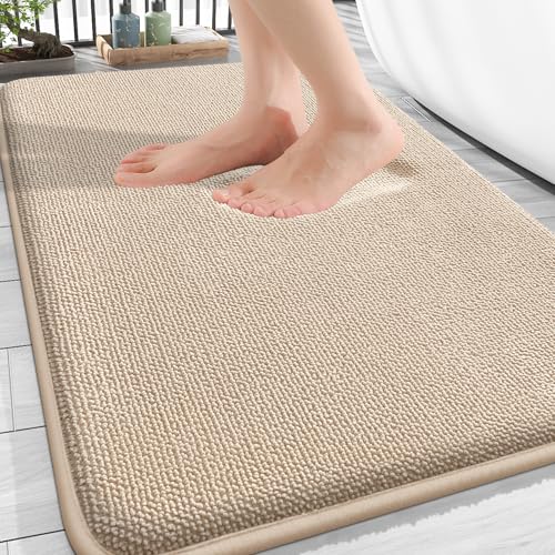 OLANLY Thick Memory Foam Bathroom Rugs 34x21, Absorbent Bath Mat, Beige | Soft Quick Dry Bath Rugs, Non-Slip, Machine Washable Carpet for Bathroom Floor, Tub and Shower, Home Decor Accessories - color: Beige, size: 34" X 21"