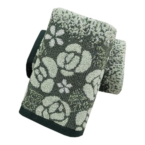 2Pcs Rose Hand Towels Green Floral Embroidered Bathroom Towels Vintage Style Elegance Chic Rose Cotton Towels Set Soft & Absorbent Washcloth for Kitchen Shower Yoga, 13x28 Inch - color: Green Rose