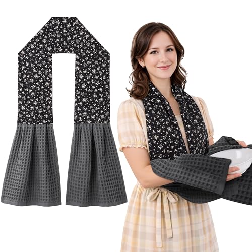 Cozy Laur Detachable Button Kitchen Towel Scarf – 100% Cotton Waffle Weave Hand Towel, Removable Washable Design for Cooking, Cleaning & Decoration - color: Gray