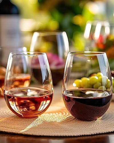 LUXU Stemless Wine Glasses(Set of 4)-20 oz,Crystal Wine Cups | Red or White Wine,Large Water Juice Glasses,No Stem Glass Beverage Cups,Clear Drinking Tumblers for Any Occasion - color: Clear - 4 Pack
