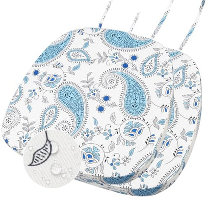 GUEGLSA Outdoor Waterproof Seat Cushions 14x14 inch, Non Slip Metal Chair Pad with Ties, U Shaped Metal Chair Cushion for Kitchen Dining Patio Chair, Set of 2, Blue Paisley - color: Blue Paisley