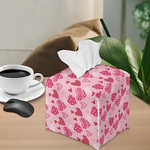Heart Print Square Tissue Box Cover Pu Leather Tissue Holder Facial Paper Cover Waterproof Easy to Install Toilet Paper Holder for Bathroom Bedroom - color: Heart