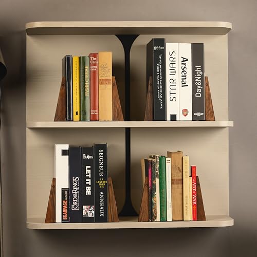 TILISMA Walnut Bookends for Shelves | Wooden Book Ends for Shelves | Sturdy Book Holders, Stoppers with Metal Base for Bookshelves | Slick Decorative Bookends Stands Firmly on Bookshelf (Pair)