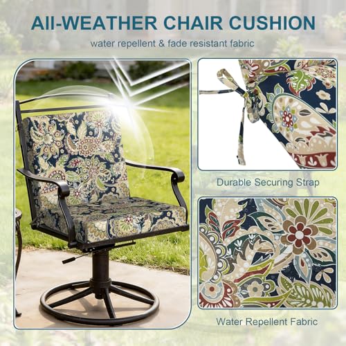 DYTXIII Outdoor Midback Chair Cushions Set of 2-20"x17" Water Repellent & Fade-Resistant Patio Seat Cushions with High-Resiliency Foam, Non-Slip Ties for Dining, Balcony Furniture-Paisley Sapphire - color: Paisley Sapphire