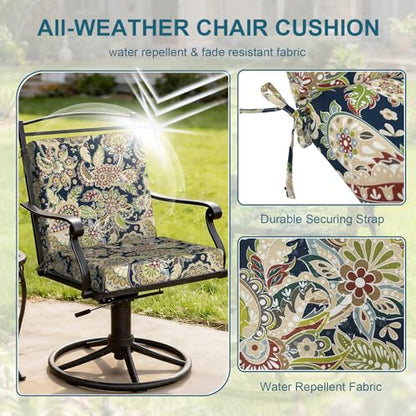 DYTXIII Outdoor Midback Chair Cushions Set of 2-20"x17" Water Repellent & Fade-Resistant Patio Seat Cushions with High-Resiliency Foam, Non-Slip Ties for Dining, Balcony Furniture-Paisley Sapphire - color: Paisley Sapphire