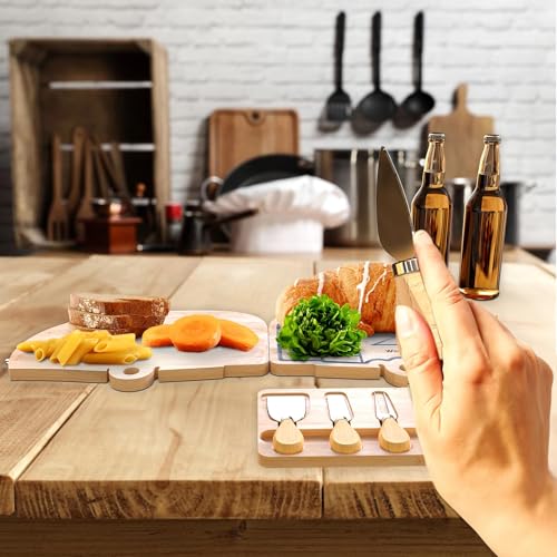 Bamboo Charcuterie Board Set - Foldable Serving Tray with Utensils | Unique Cheese Cutting Board Gift Set for Mom, House Warming, Wedding Gifts for Couples - size: 12.7"L x 8.5"W