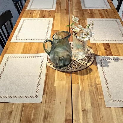 Placemats Set of 6 for Dining Table with Hollow Edge Design- Table Mats 12x 18 Inch, Cloth Place mats Machine Washable (Beige 6pcs) - color: H-beige, size: 6 pcs