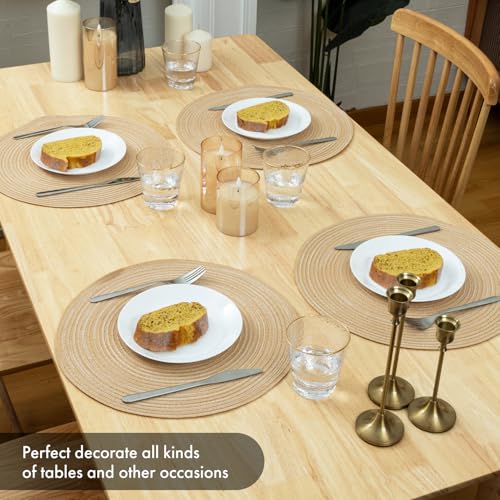 Winknowl Round Braided Placemats Set of 8 Washable Woven Heat Resistant Table Mats for Kitchen Dining Tables 15 inch Round Place Mats (Beige,8) - color: Beige, size: 8pcs