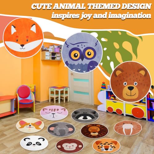 12 Pcs Carpet Circle Seats, 15 Inch Round Classroom Rug, Non Slip Corner Floor Cushion Mat, Circle Time Rug for Living Room, Learning, Playing Areas, Story Time, Group Activity(Animal) - style: Animal