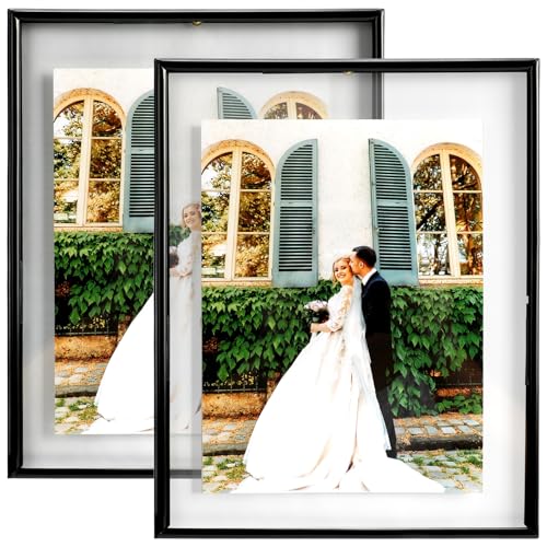Wall Floating Frame, 8"×10", Black, 2 Set, Wall Mounting or Wall Leaning, For Photo 6×8, 5×7, 4×6, Classy For Living Room, Study, Bedroom - color: Black, size: 8"×10"(2Pcs)