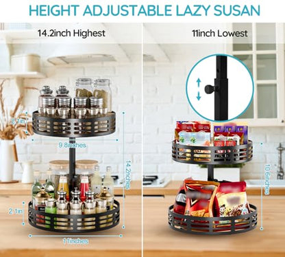 2 Tier Lazy Susan Organizer - 360° Rotating Spice Rack | Adjustable Industrial Spinning Spice Holder, Versatile Countertop Organizer for Cabinet, Pantry, Kitchen, Bathroom and Vanity - size: 2 Tier