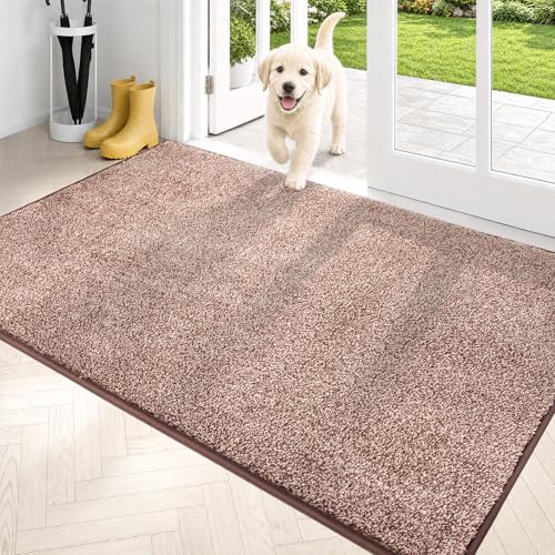 PURRUGS Dirt Trapping Indoor Door Mat, 34" x 59", Brown-Light Cream | Machine Washable, Non-Slip, Waterproof TPR Backing, Super Absorbent, Low Profile, Entryway Rug for Muddy Paws and Shoes - color: Brown-light Cream, size: 34" X 59"