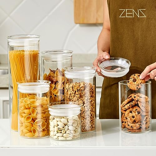 ZENS 15oz Airtight Glass Jars Set of 3, Small Food Container Spice Jars | Thick Borosilicate Clear Glass Kitchen Canisters with Airtight Lids for Herbs, Loose Tea Storage Jars - size: 4-15oz 3Pack