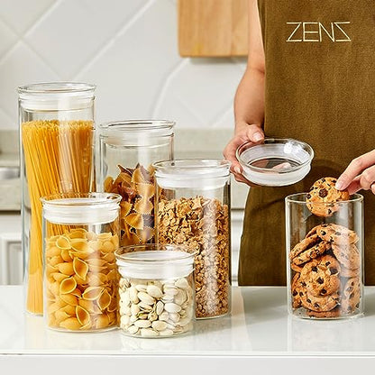 ZENS 15oz Airtight Glass Jars Set of 3, Small Food Container Spice Jars | Thick Borosilicate Clear Glass Kitchen Canisters with Airtight Lids for Herbs, Loose Tea Storage Jars - size: 4-15oz 3Pack