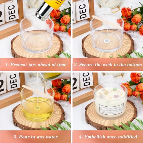 CONNOO 8 Pack 12 OZ Clear Glass Wide Mouth Candle Jars | Airtight Bamboo Lids, Sticky Warning Labels, Empty Container Bulk, Dishwasher Safe - color: Clear
