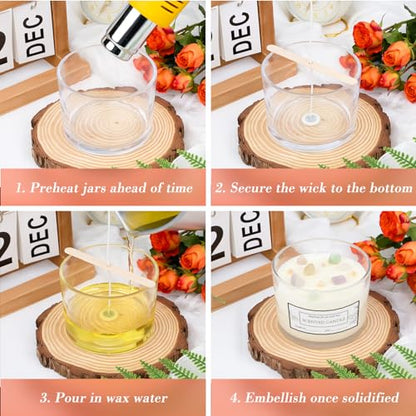 CONNOO 8 Pack 12 OZ Clear Glass Wide Mouth Candle Jars | Airtight Bamboo Lids, Sticky Warning Labels, Empty Container Bulk, Dishwasher Safe - color: Clear