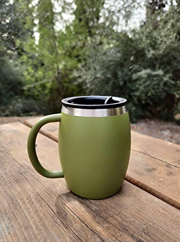 Stainless Steel Insulated Coffee Mugs Set of 2 (14oz) – Double Wall Coffee Cups With Spill Resistant Lid & Strong Handle, Shatterproof Cups for Cold Drinks, Hot Beverages, Indoor & Outdoor Use - color: Army Green