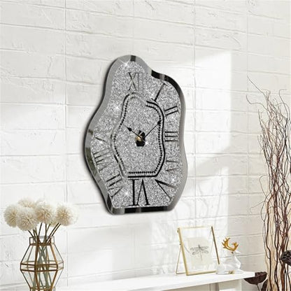 Modern Wall Clock for Living Room Decor Silver Crystal Crush Diamond Mirrored Clocks Irregular Mirror Clock Unique Wall Decorative for Bedroom Kitchen Dining Room - style: Cloud