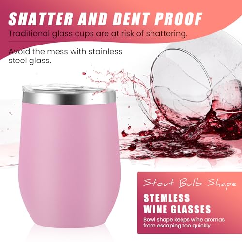 Remagr 16 Pack Stainless Steel Wine Tumblers 12 oz Insulated Vacuum Wine Cup Set Double Wall Stainless Steel Stemless Mug Glasses for Coffee Soda Whiskey Outdoor Travel (Pink) - color: Pink