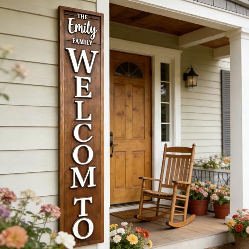 Personalized Welcome Sign Oversized Porch Sign, Vertical Welcome Sign, Entryway Sign, Walnut Antique Original Decorative Front Door Housewarming Gifts, Rustic Porch Sign - color: welcome home
