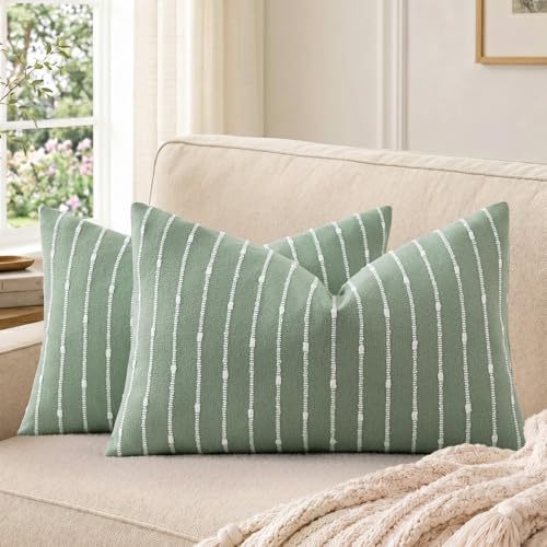 decorUhome Striped Throw Pillow Covers 12x20 Set of 2, Mint Green | Modern Accent Pillow Covers, Textured Jacquard Design, Elegant Home Style for Sofa, Couch, Bed, Living Room - color: Mint Green, size: 20" x 12" (Pack of 2)