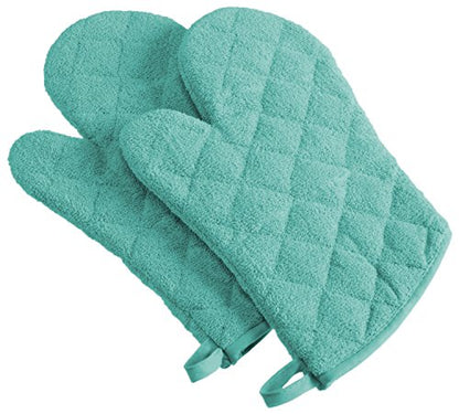 DII Basic Terry Collection 100% Cotton Quilted, Oven Mitt, Aqua, 2 Piece - color: Aqua, size: Oven Mitt
