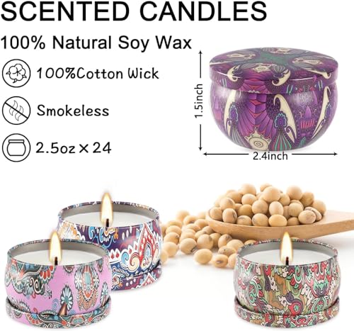 WPONSZU Scented Candles Gift Set, 2.5 oz Soy Wax Aromatherapy Candle for Home, Romantic Candles Gift for Mother Day Christmas Valentines Birthday (24 Pack) - color: Multi-Color3