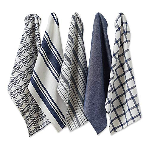 DII Assorted Woven, Kitchen Dishtowel Set, 18x28, Nautical Blue, 5 Piece - color: Nautical Blue
