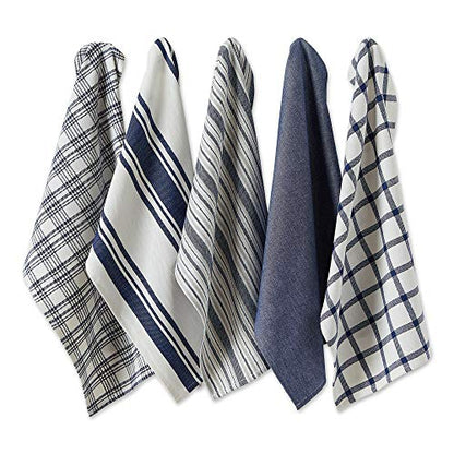 DII Assorted Woven, Kitchen Dishtowel Set, 18x28, Nautical Blue, 5 Piece - color: Nautical Blue