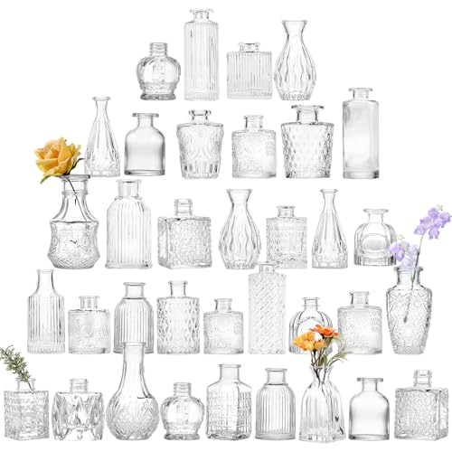 Fixwal 36pcs Glass Bud Vase Bulk Set, Clear Small Glass Vases for Flowers | Vintage Flower Vases in Bulk for Centerpieces, Wedding Decorations,Table Decor - color: Clear, size: 36pcs