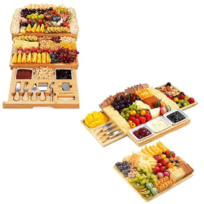 Extra Large Charcuterie Boards Gift Set and Double-Drawer Charcuterie Board Set