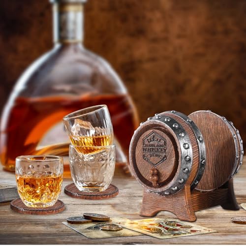 Whiskey Barrel Coasters Set 6 Full Size Non-Slip Cabin Decor Bar Coasters, for dad, Man Cave Gifts for Men and Whiskey Lovers, Rustic Handmade Cup Coaster for The Home - style: Whiskey Barrel-02