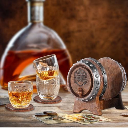 Whiskey Barrel Coasters Set 6 Full Size Non-Slip Cabin Decor Bar Coasters, for dad, Man Cave Gifts for Men and Whiskey Lovers, Rustic Handmade Cup Coaster for The Home - style: Whiskey Barrel-02