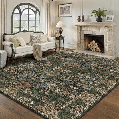 5x7 Washable Area Rug Non Slip Throw Carpet for Bedroom Gold Green - color: Gold Green (Larger Pattern), size: 5' x 7' (Rectangular)