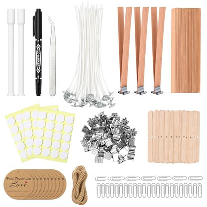 225Pcs Candle Making Kit, 6in Cotton & 5in Wood Wicks | Wick Holders, Candle Stickers, Tweezers, Pen, Use For Homemade Candles, DIY Crafts, & Gifts. - size: 6IN-60pcs