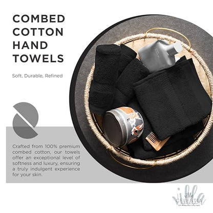 Villa Celestia Cotton Hand Towels Set of 4, 16 x 28, Oeko-TEX Certified, Quick Dry, Black - color: Black, size: Hand Towel - Pack of 4