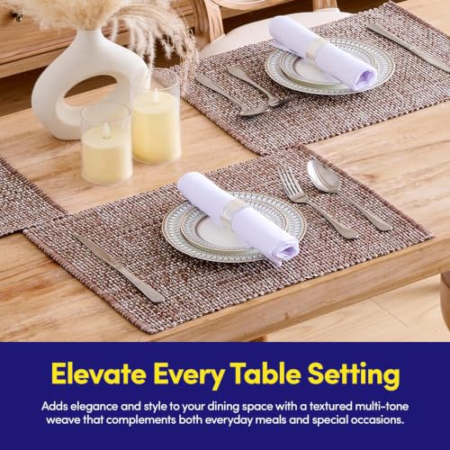 Sweet Home Collection 100% Cotton Placemats for Dining Room Rectangle Two Tone Woven Fabric 13" x 19" Soft Durable Table Mat Set, Set of 6, Chocolate - color: Chocolate, size: Rectangle 13" x 19"